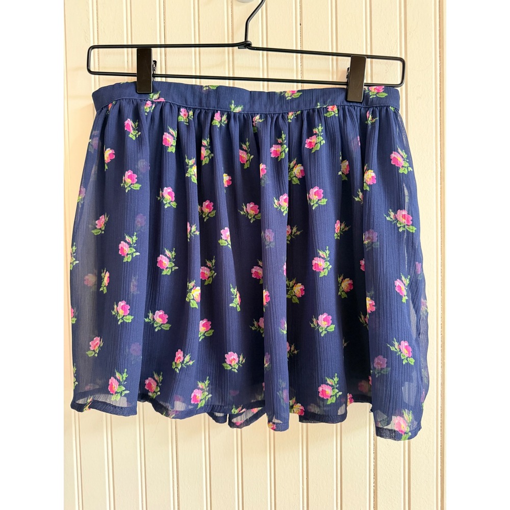 Abercrombie & Fitch Womens Navy Blue Floral Pleated Chiffon Mini Skirt Size M